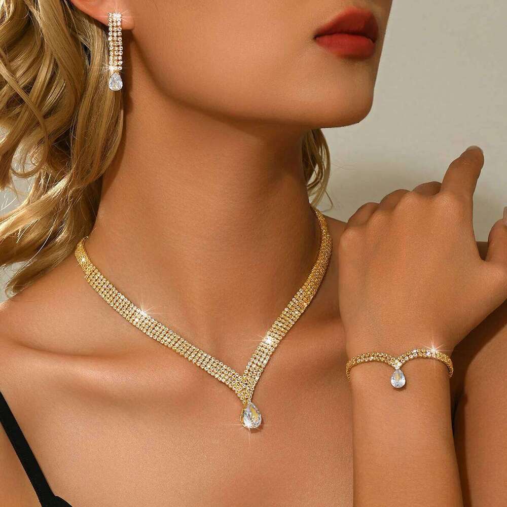 Retro elegant nude diamond temperament generous ins high-end necklace earrings bracelet three piece set with accessories Z260313