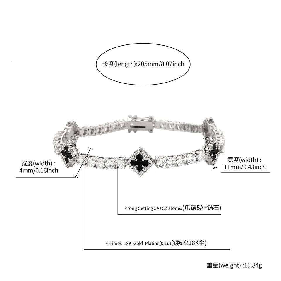 TOPGRILLZ Iced Out Charm Lucky Clover 4mm Tennis Bracelet Black Drip Oil Micro Paved Cubic Zircon Chain For Men Women Jewelry Z260313