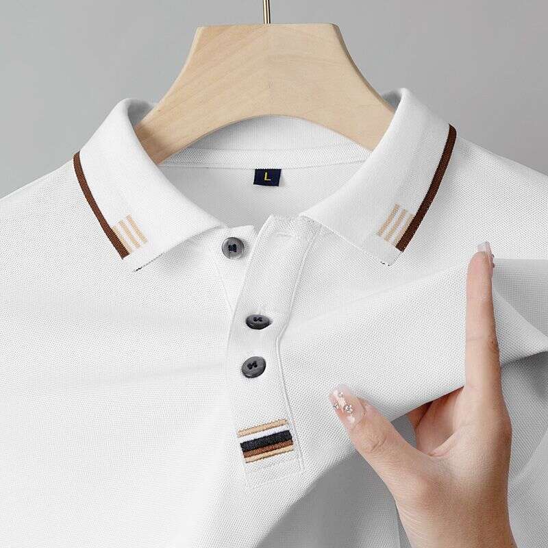 100% pure cotton summer men's short-sleeve POLO shirt, new style T-shirt, loose fit, turn-down collar, red clothing for middle-aged dads
