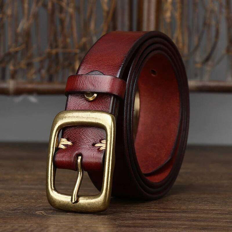 3.3Cm Width Copper Buckle Cowskin Leather Retro Handmade Male Luxury For Jeans Wide Belt Men's Gift Z260226