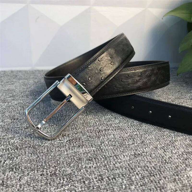 High Quality Authentic Real Ostrich Skin Men's Belts With Gold Silver Pin Buckle Genuine Exotic Leather Lining Male Waist Strap Z260226