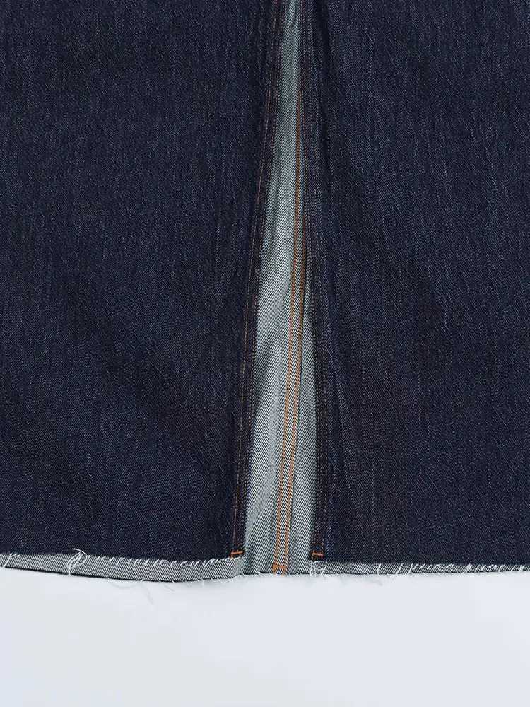 TFAFXY 2025 Spring Casual Denim Long Skirts Women High Waist Zipper Front Split Long Skirts Fashion Pockets Vintage Mujer Skirt M260314