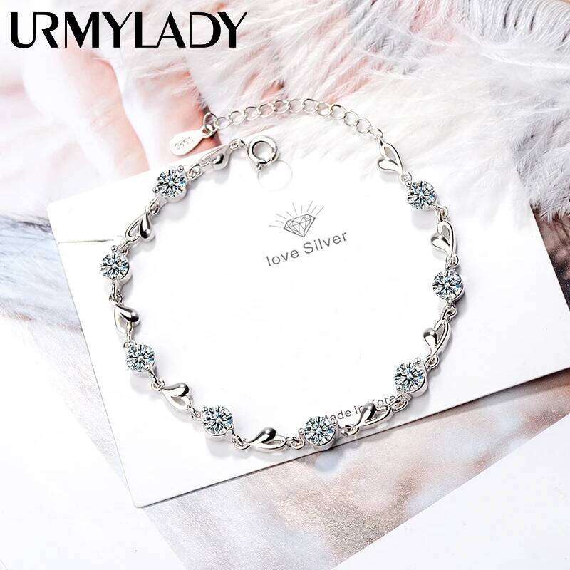 925 Sterling Silver Zircon Love Heart Shaped Bracelets crystals chain For Women Valentines Gift Wedding party charms Jewelry Z260313