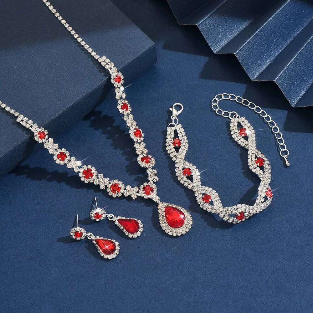 Glamorous Black Drop Zircon Jewelry Set - Necklace Bracelet + Earrings for Evening Party Wedding Z260313