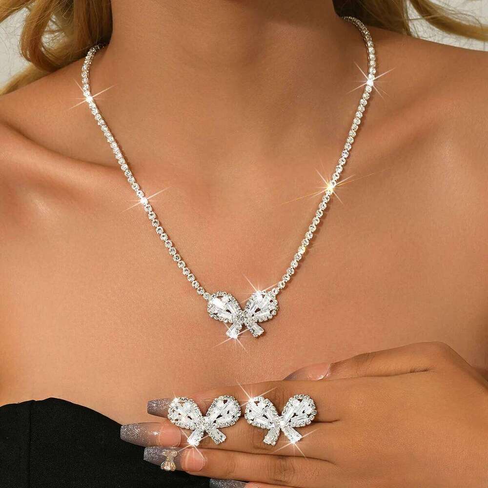 New Light Luxury Zircon Multicolor Necklace Earrings Butterfly Mesh Red Blow Small Fragrance Set Accessories Women Z260313