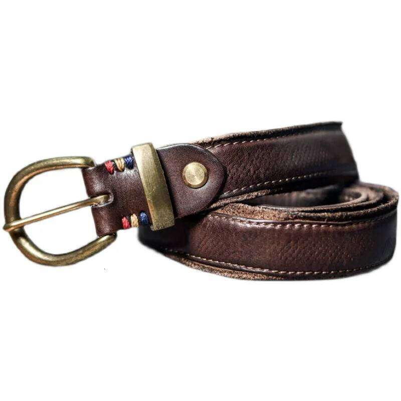 Brass Pin Buckle Retro Leather Personality Natural cowhide Fold Men's Jeans Luxury Trend Belt Z260226