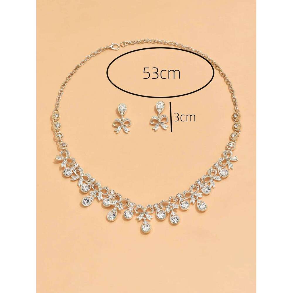 3 pcs women's jewelry set with rhinestones, bow necklaces, earrings, bridal wedding accessories Z260313