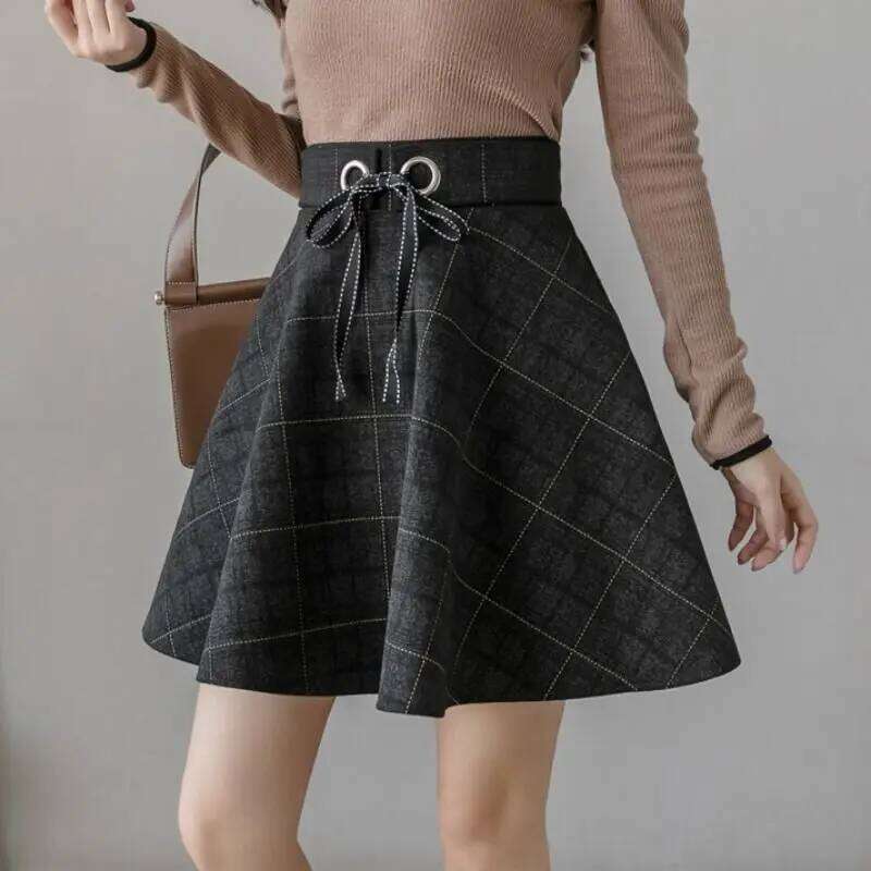 Waist Plaid Vintage Short Skirt Women Autumn Now Korean All-match Harajuku Fashion Elastic High Street Office Lady Skirts Z260314