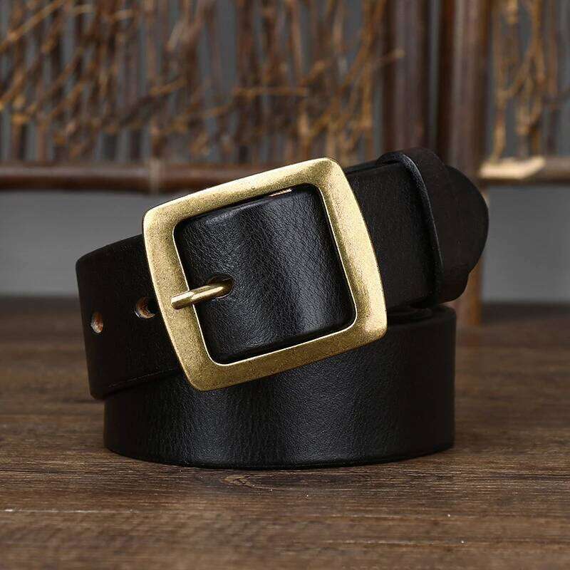 3.8cm Width Thick Retro Cowhide Genuine Leather Belt Men Solid Brass Copper Pin Buckle Belts Male Strap For Jeans Z260226