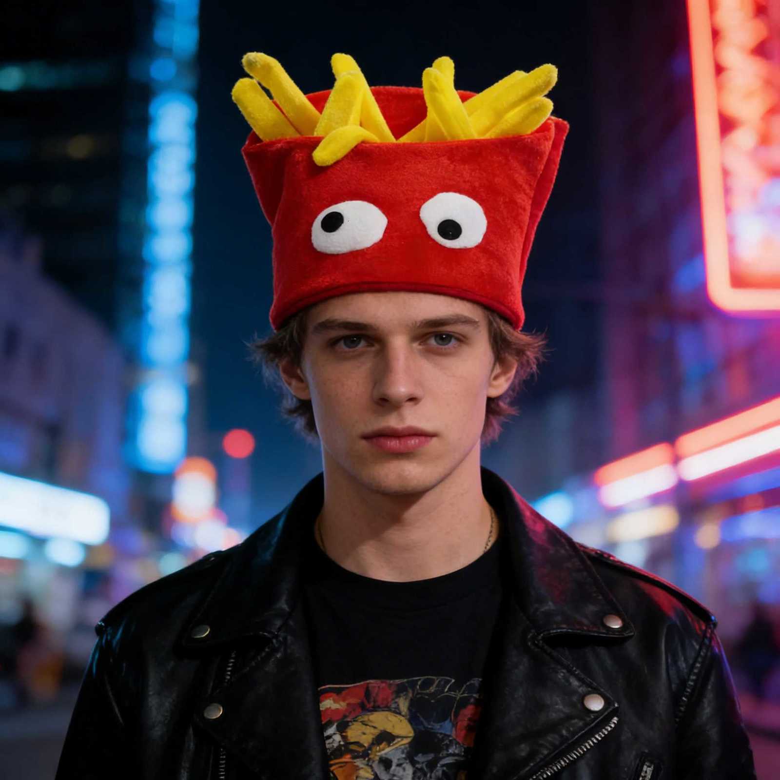 Funny French Fries Plush Hat with Googly Eyes Novelty Cosplay Party Costume Headwear Y260314