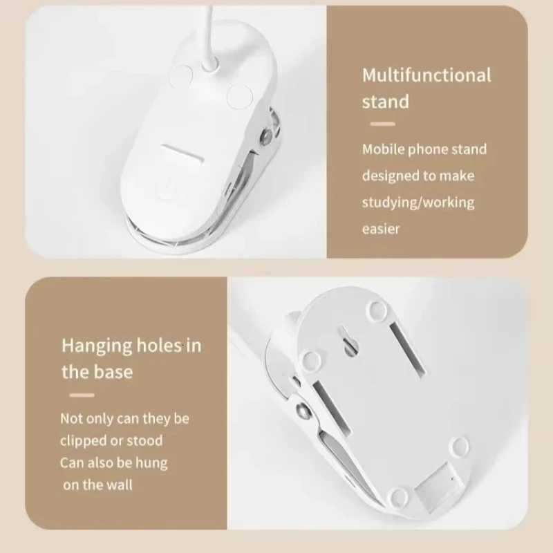 Portable USB Table Lamp Rechargeable Desk Lamp with Clip Bed Reading Night Light LED Touch 3 Modes Dimming Eye Protection Light Y260314