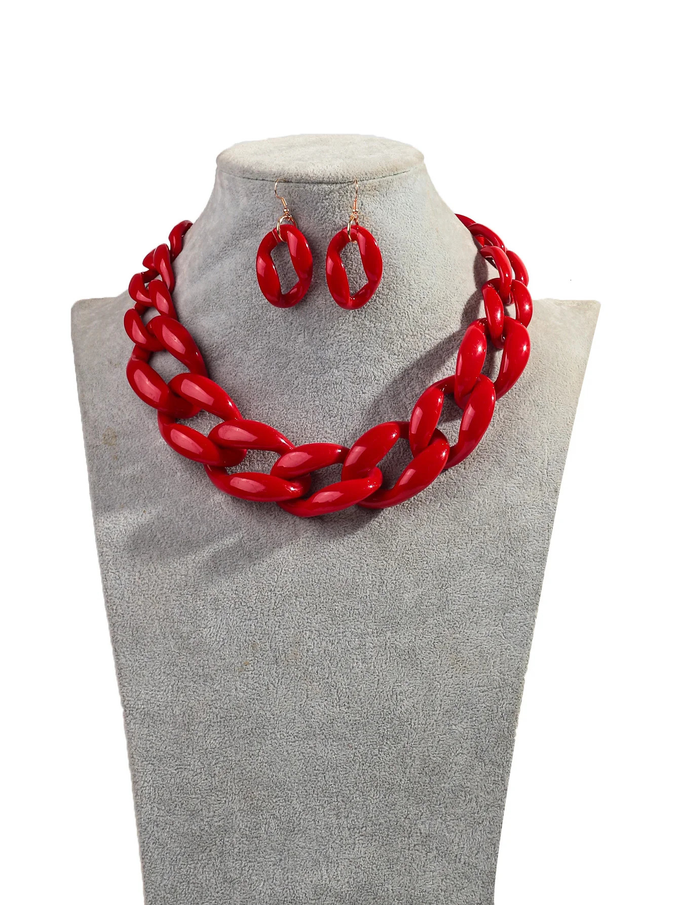 Punk Big Link Acrylic Choker Earrings Set for Women Men Vintage Chunky Chain Necklaces Statement Party Jewelry Gifts 260312