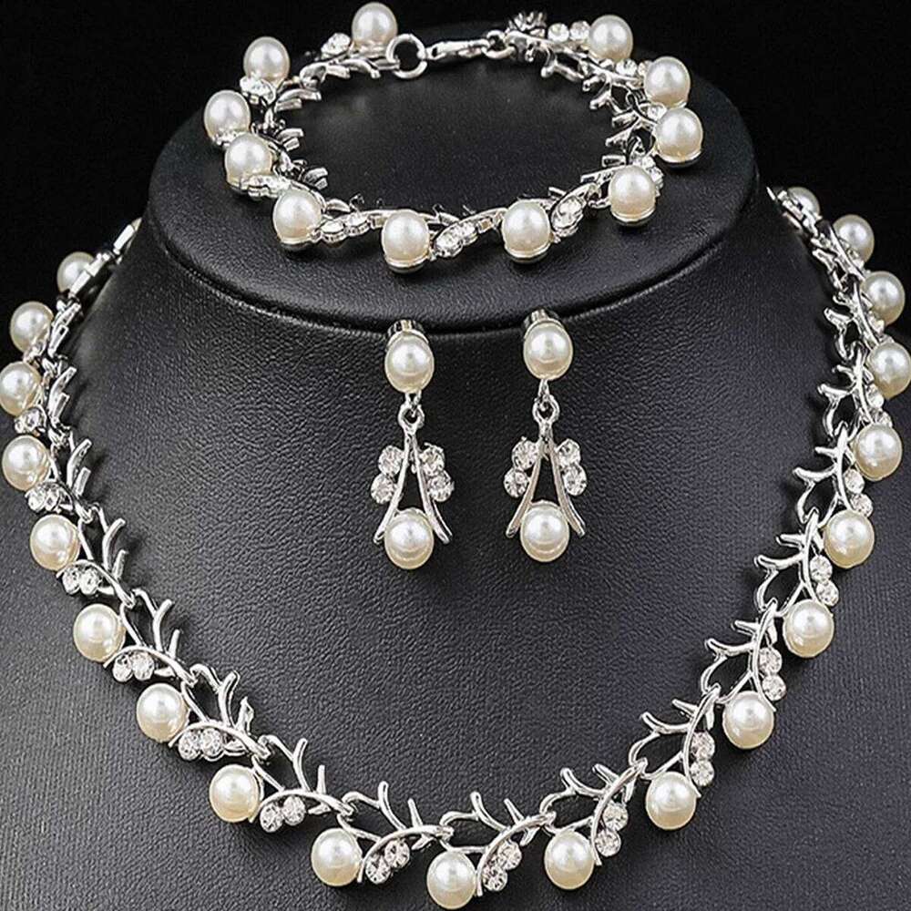 4PC Women's Fashion Imitation Pearl Necklace Earrings Bracelet Jewelry Set Suitable for Wedding, Party, Festival Gifts-9248 Z260313