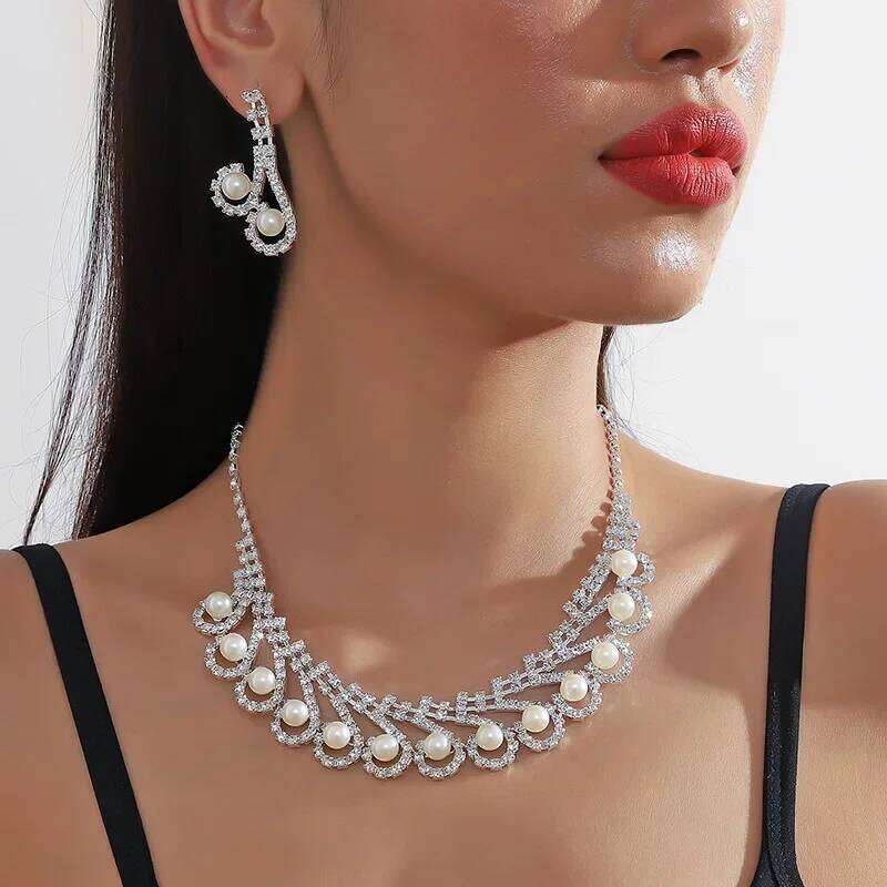 FYUAN 9 Style Pearl Necklace For Women Long Tassel Hollow Rhinestone Earrings Wedding Bride Jewelry Sets Accessories Z260313