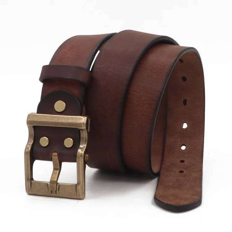 Retro Heavy Metal Rock Style Brass Pin Buckle Casual Men's Leather Belt Vintage Luxury Handmade Top Layer Cow Jeans Soft Belts Z260226