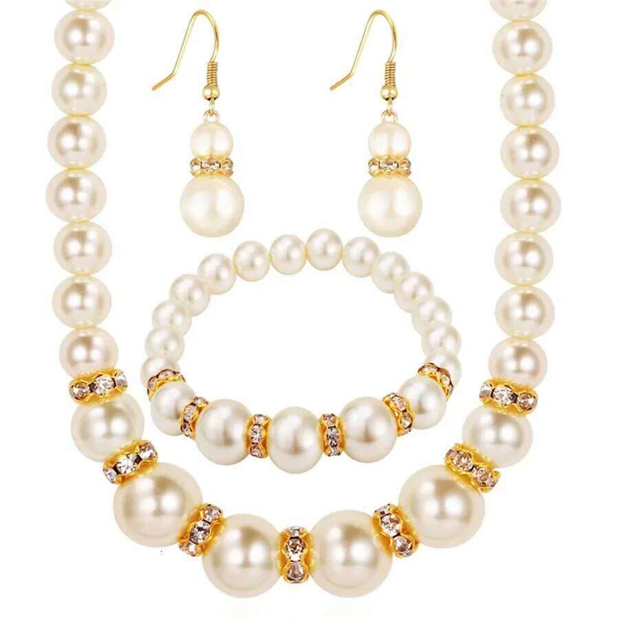 3 In1 Set Elegant Simulated Pearl Earrings Bracelet Long Necklace Women Bridal Wedding Jewelry Gift Beautiful Jewelries Z260313