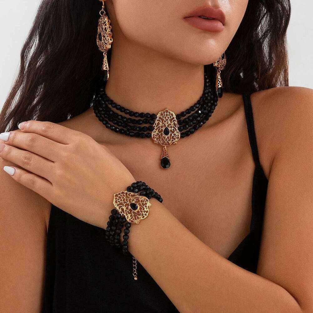 KunJoe 3Pcs Luxury Sparkling Crystal Choker Neckalce Drop Earrings Women Jewelry Set Bridal Neck Chain Bracelet Wedding Ornament Z260313