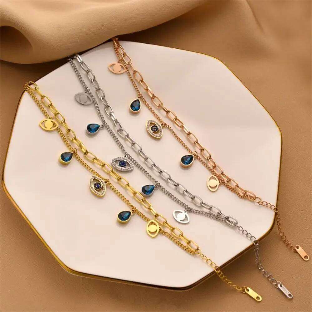 Stainless Steel Double Layer Evil Eye Charm Bracelet For Women Girl Luxury Vintage Bangle Birthday Party Wrist Jewelry Gift New Z260313