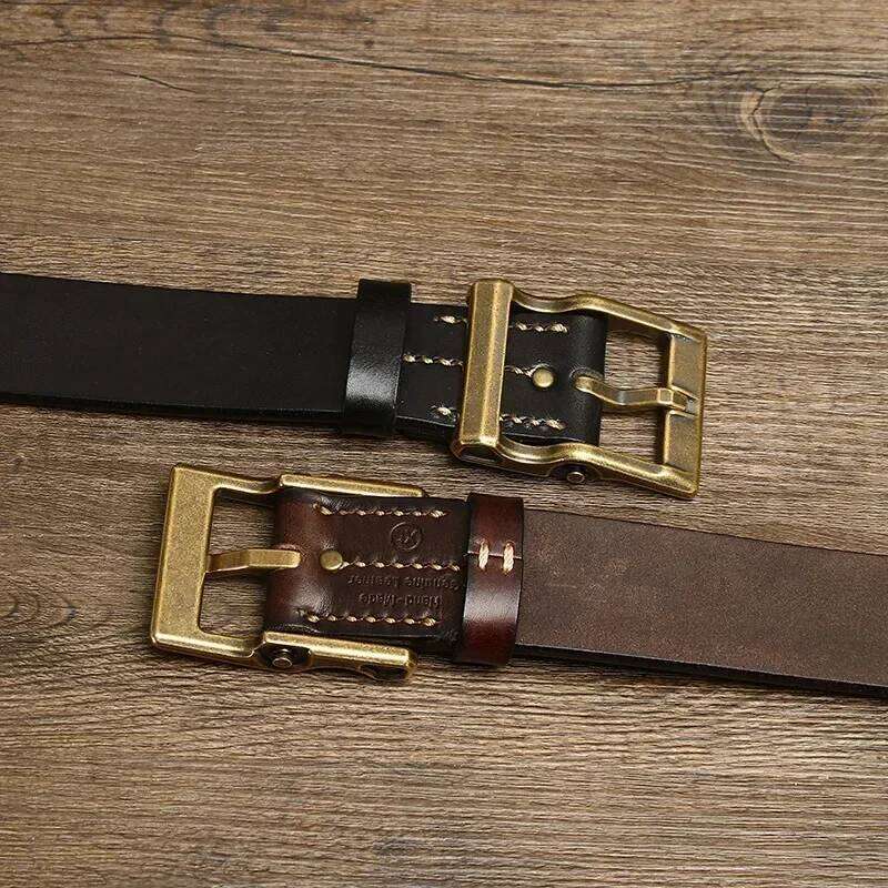3.8CM Pure Cowhide High Quality Genuine Leather Belts for Men Strap Male Brass Buckle Fancy Vintage Jeans Cowboy Thicken Cintos Z260226