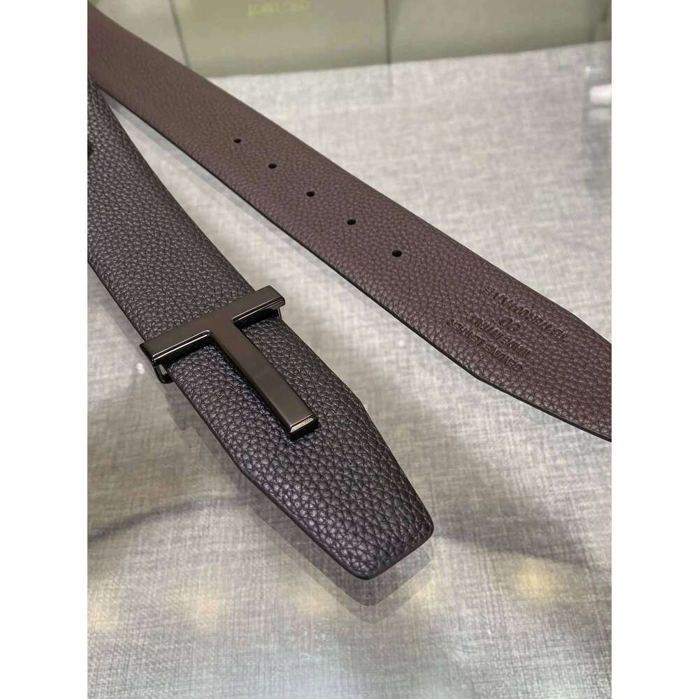 Double-Sided with Letter Buckle T-Shaped Fashionable Genuine Leather Stylish Men's Belt Workwear Z260226