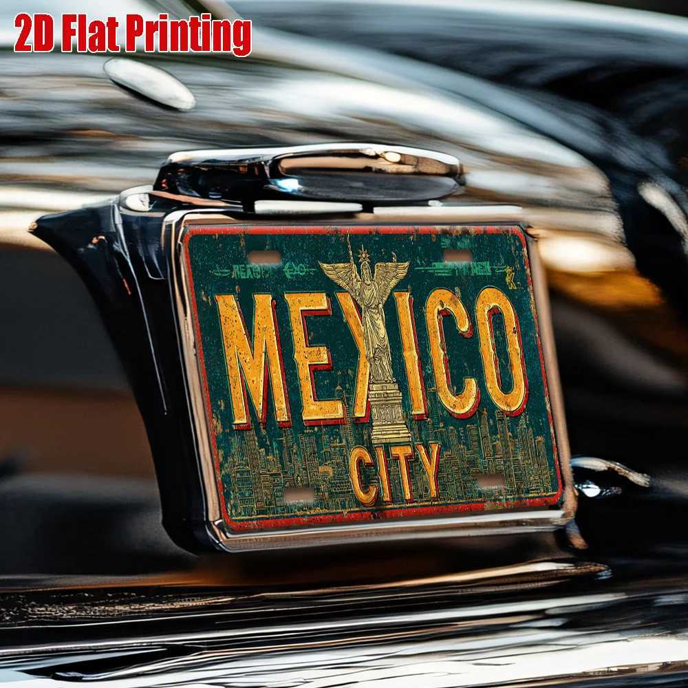 Mexico City Metal License Plate - Retro Mexican Capital Wall Decor with Durable Aluminum Sign for Garage Cafe Home Office - D260314