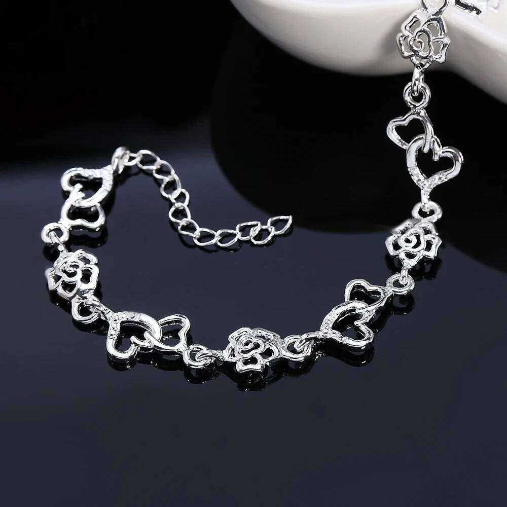 New Street wild Beautiful romantic heart flowers 925 sterling silver Bracelet for woman fashion fine jewelry Wedding party gifts Z260313