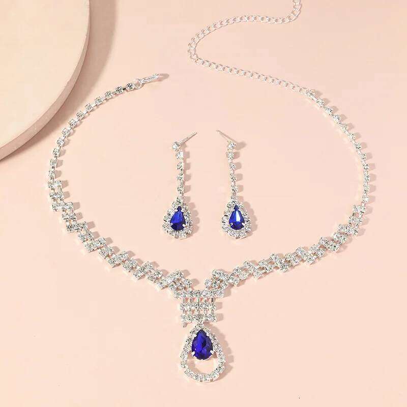 3 Women's Fashion Claw Chain Series Sapphire Droplet Earrings with Necklace Jewelry Set Party Accessories Z260313