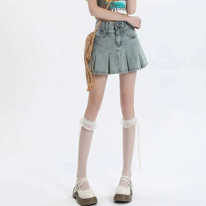 Summer Lady Korean Sweet Ins High Waist Denim Skirts Women Fashion Designer Thin Mini Jeans Skirts s Fashion Blue Dress M260314