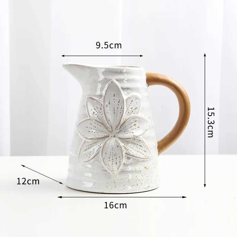 Contrast color with handle ceramic vase American country retro home desktop hydroponic flower decoration Y260314