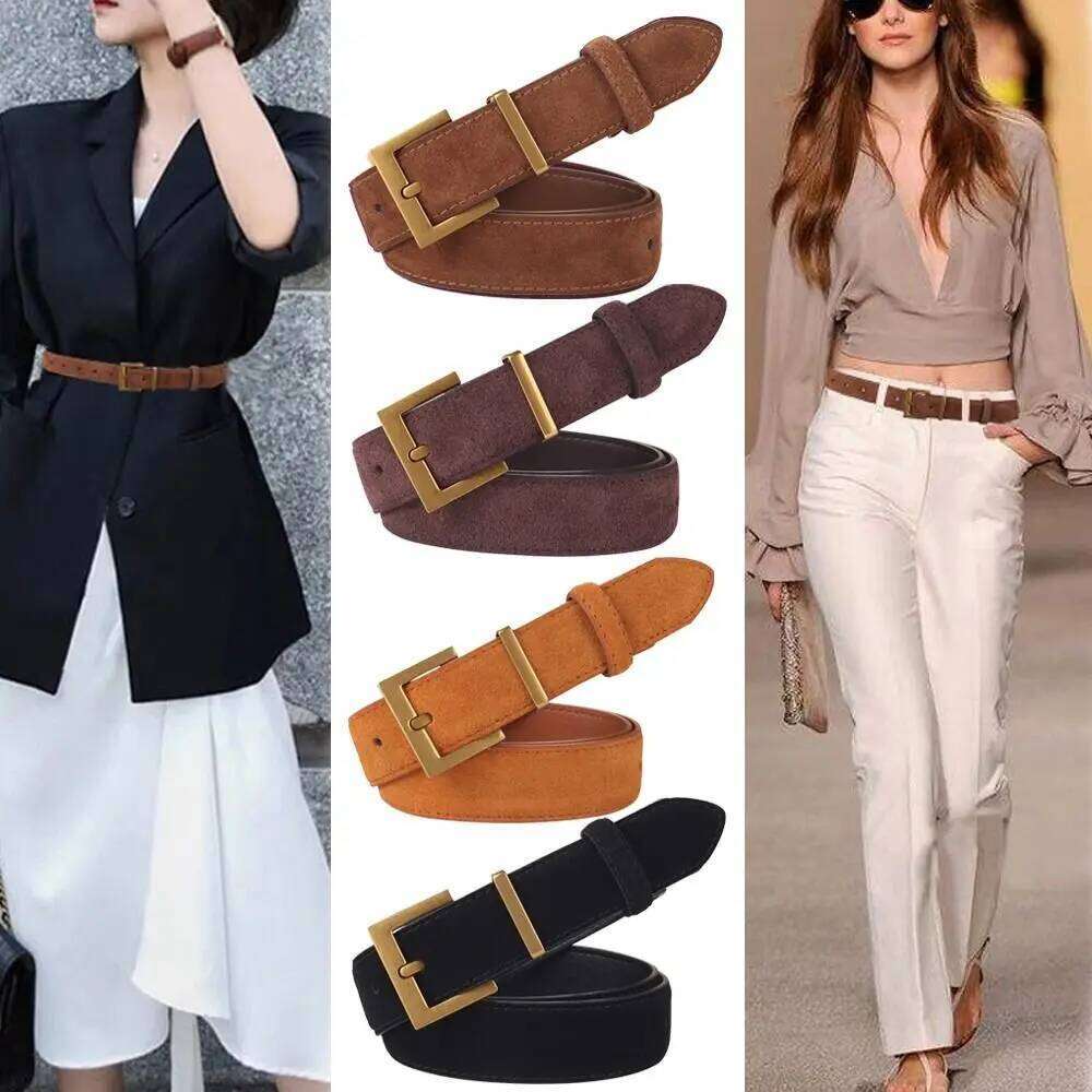 Women Luxury Design Suede Leather Casual Versatile Frosted Cowhide Belt Trendy Pin Buckle Waistband Gifts Z260226