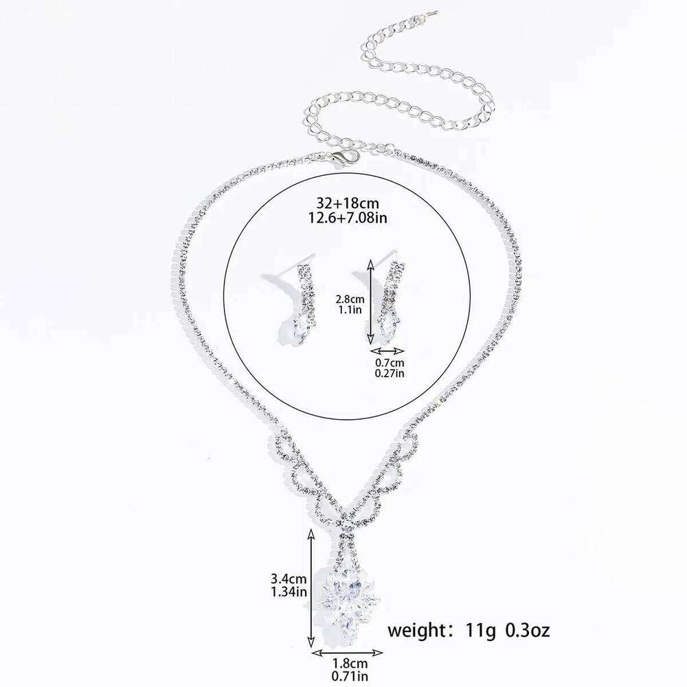 3PC women's fashionable rhinestone flower wavy necklace earrings jewelry set wedding party holiday gift Z260313