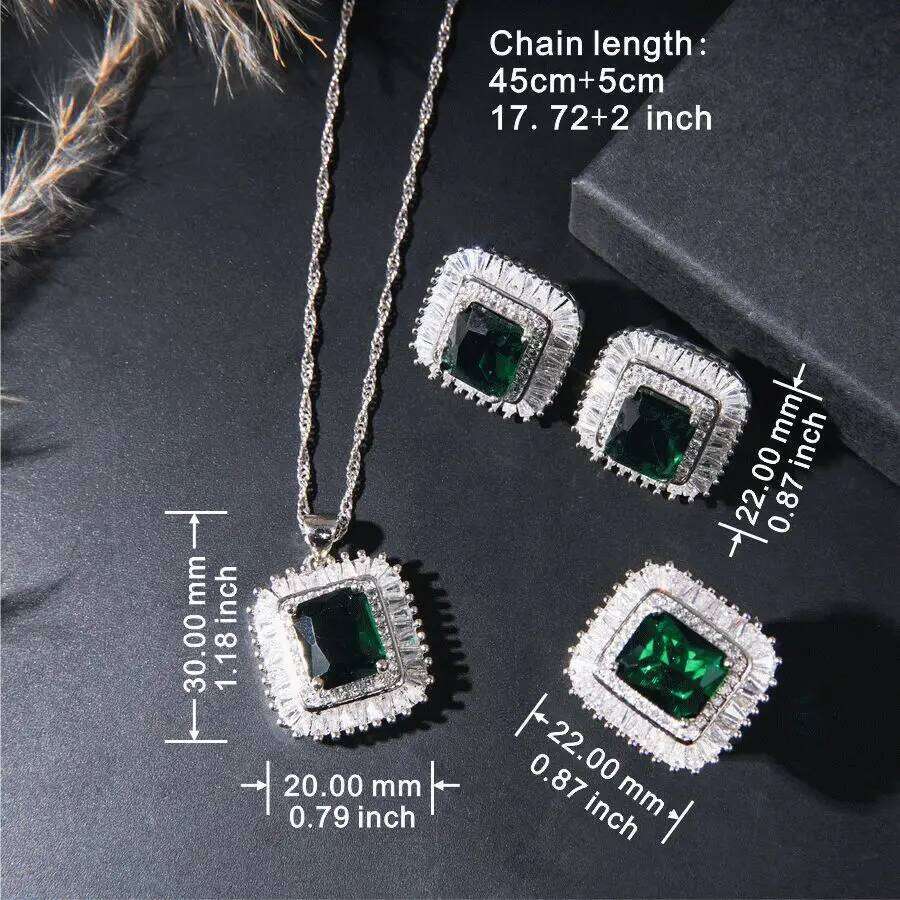 Sparkling For Women Square Cubic Zirconia Jewelry With Ring, Earrings, Pendant, Necklace Set, Bridal Bridesmaid Wedding Gif Z260313