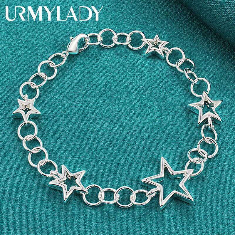 URMYLADY 925 Sterling Silver Five Pointed Star Chain Bracelet For Woman Wedding Party Fashion Jewelry Z260313