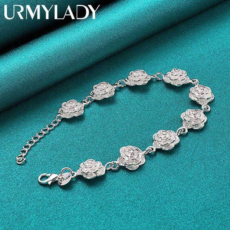 URMYLADY 925 Sterling Silver Rose Flower Tassels Chain Bracelet For Women Wedding Engagement Fashion Jewelry Z260313