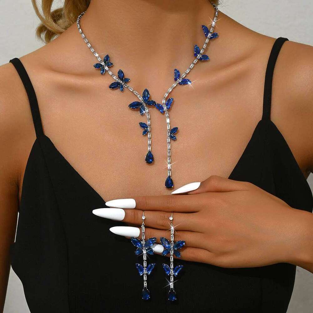 3PC Women's Fashion Zircon Butterfly Water Drop Necklace Earrings Jewelry Set Suitable for Wedding, Party, Festival Gifts-8550 Z260313