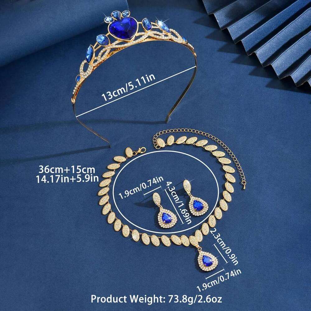 Ladies' fashionable heart-shaped minimalist design elegant crown necklace earrings jewelry set Z260313