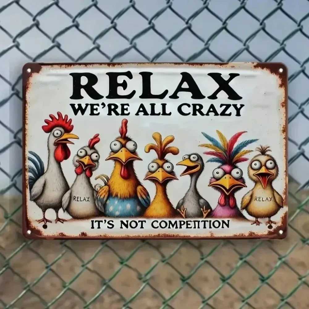 Unrivaled Relax Enjoy Life Chicken Wall Decor - Colorful Weatherproof Iron Sign for All Places D260314