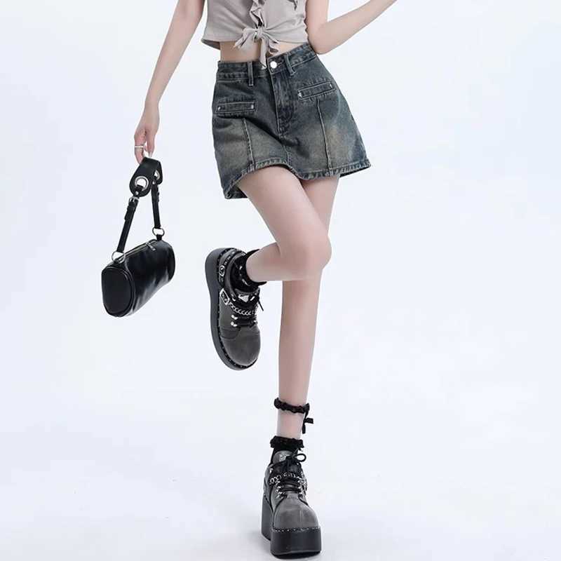 s Retro Designer High Waist Jeans Skirts Women Thin Casual Denim Mini Dress Lady Fashion A-line Wrap Hips Skirts M260314