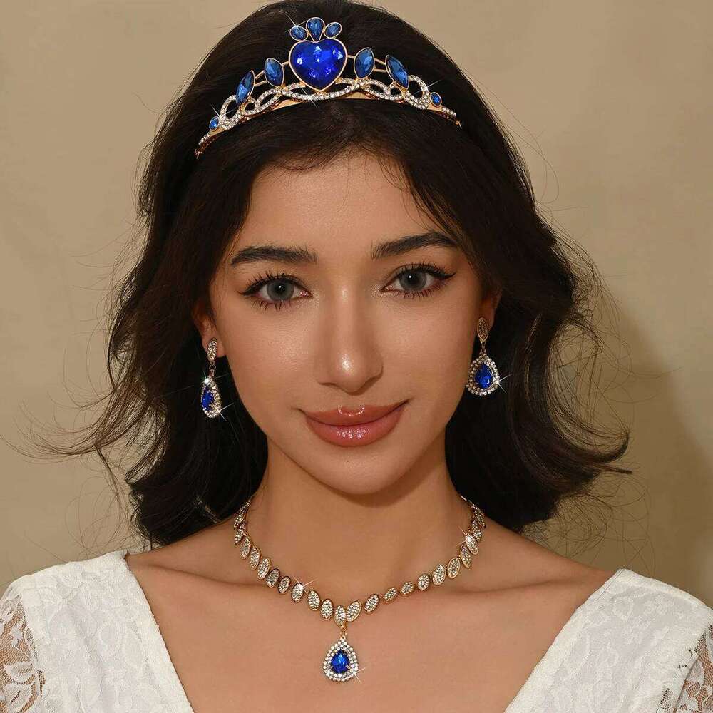 Ladies' fashionable heart-shaped minimalist design elegant crown necklace earrings jewelry set Z260313