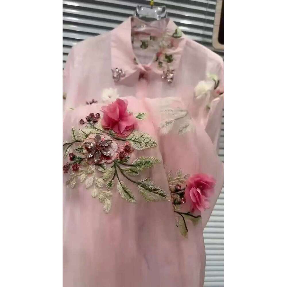 New In Summer Diamonds Flowers Embroidery Shirts Blouses For Women Long Sleeve Thin Sunscreen Loose Casual Top Cardigan MAKOUFEI