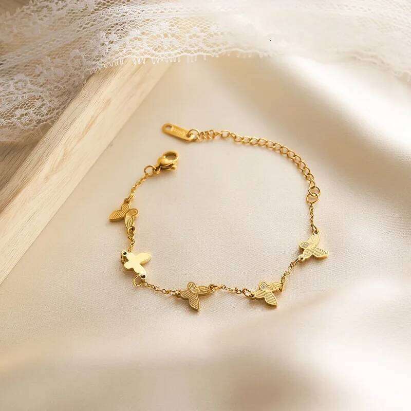 Sweet Exquisite 18k Gold-color Stainless Steel Adjustable Butterfly Bracelet for Woman Girls Jewelry Accessories Gifts Wholesale Z260313