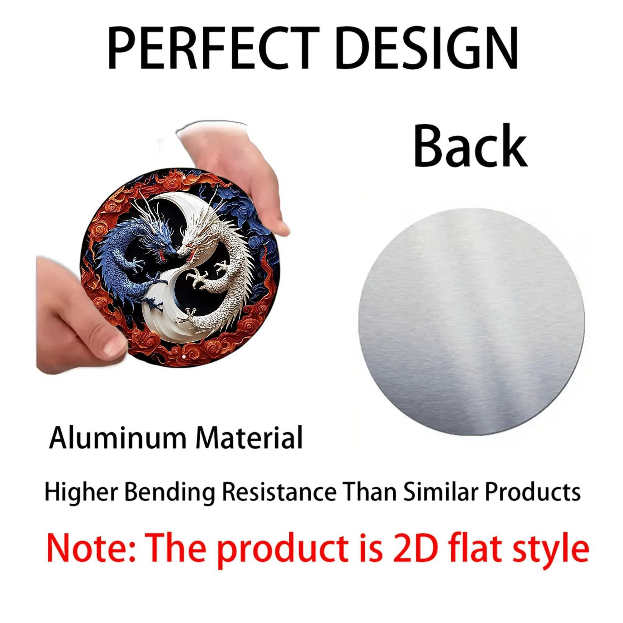 YIN Yang Dragon Metal Wall Art Decor 8x8 Inch Round Aluminum Sign for Home Garden Office Cafe Festival Holiday Gift D260314