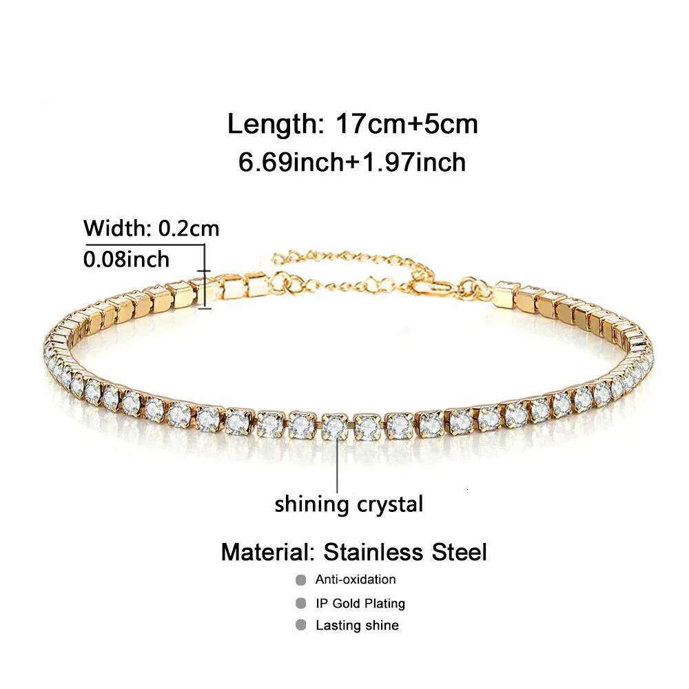 2mm Iced Out Tennis Bracelets Female Gold Silver Color Stainless Steel Cubic Zirconia Chain for Women Wedding Jewelry Gift Z260313
