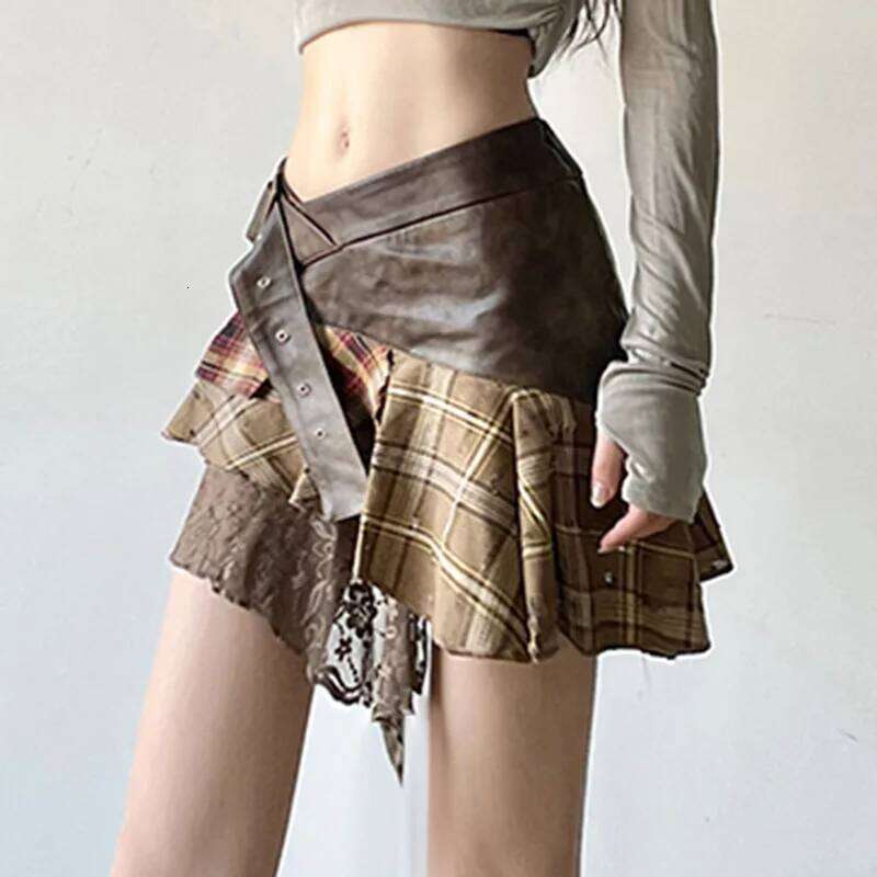 Irregular Design, Pattern Splicing, Lace Personality Skirt, Hot Girl Wears A Pleated Skirt Z260314