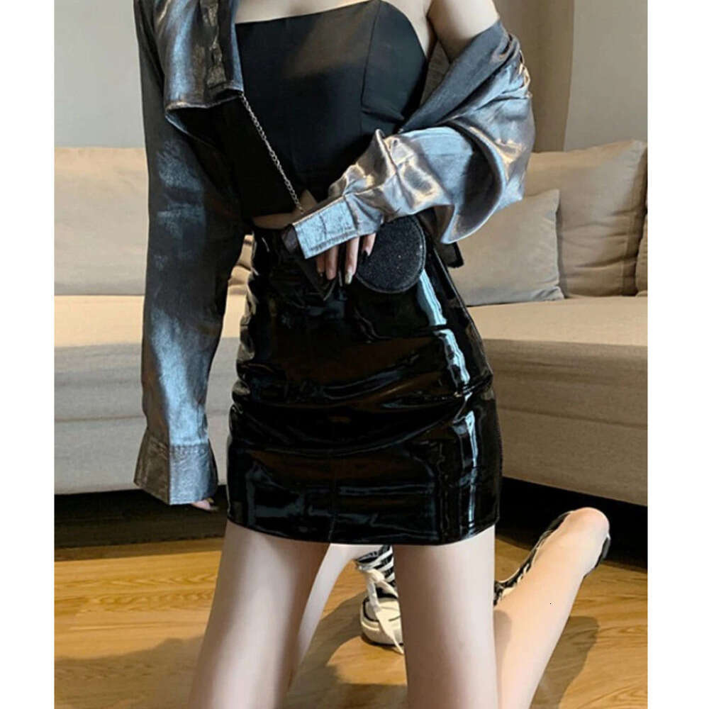 BIVIGAOS Black Mirrored PU Women Shining Leather High Waist Sexy Package Hip Skirt Tight Slim A-line Short Skirts Z260314