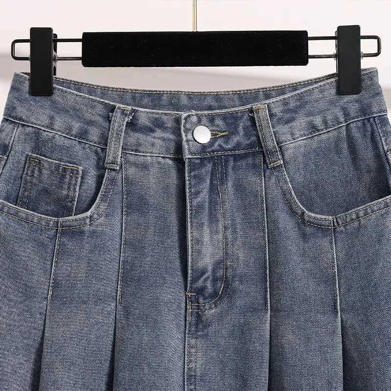Summer High Waist Women Denim Pleated Skirt Blue Casual A-Line Mid-Length Skirt Versatile Casual Jean Skirts Female M260314