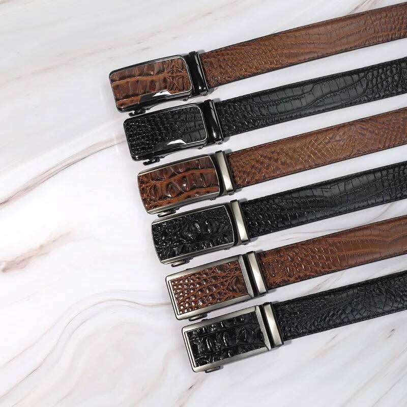 New Men's Leather Advanced Fashion Alligator Print Automatic Buckle Belt Casual Business Accessories Z260226