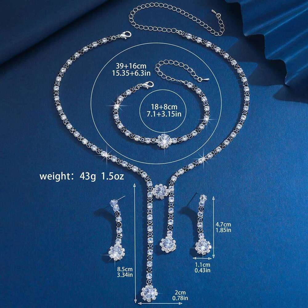 4PC Women's Fashion Flower Geometric Necklace Earrings Bracelet Jewelry Set Suitable for Wedding, Party, Festival Gifts-8510 Z260313