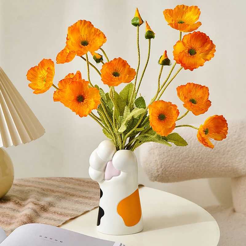 Cats Paw Resin Vase Ceramic Flower Pot Suitable for Desktop Flower Arrangement Pen Holder Makeup Brush Storage Y260314