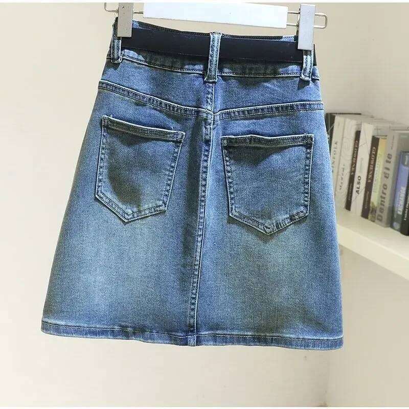 Women's Denim Skirt Zipper Blue High Waist Short Coquette Mini with Pocket Female Jeans Skirts Tight Gyaru Sexy Wrap Premium V Z260314